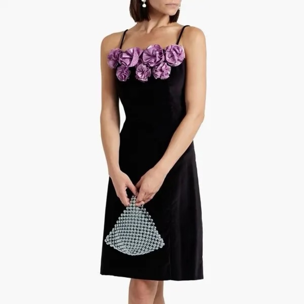 BATSHEVA - Gaby Floral Appliquéd Cotton-Velvet Mini Dress BRAND NEW WITH TAGS!